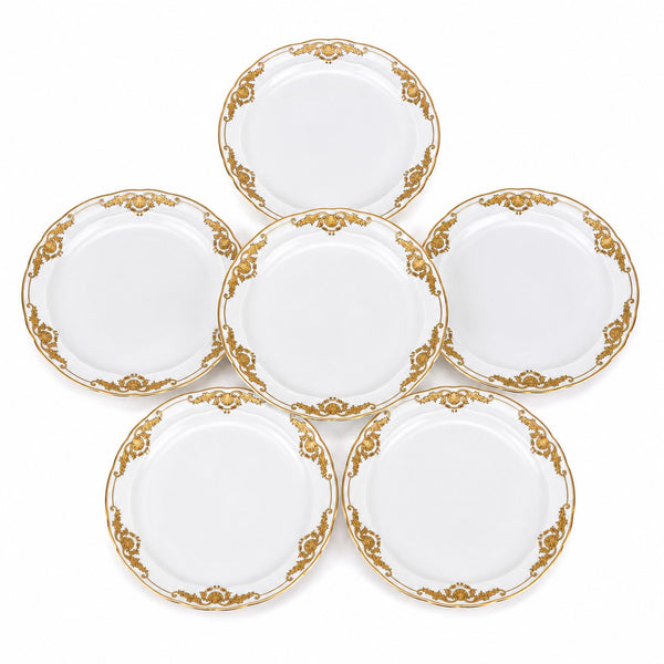 Lot de 6 assiettes à dessert en porcelaine de Limoges Bernardaud modèle « Coquille » – Décor doré