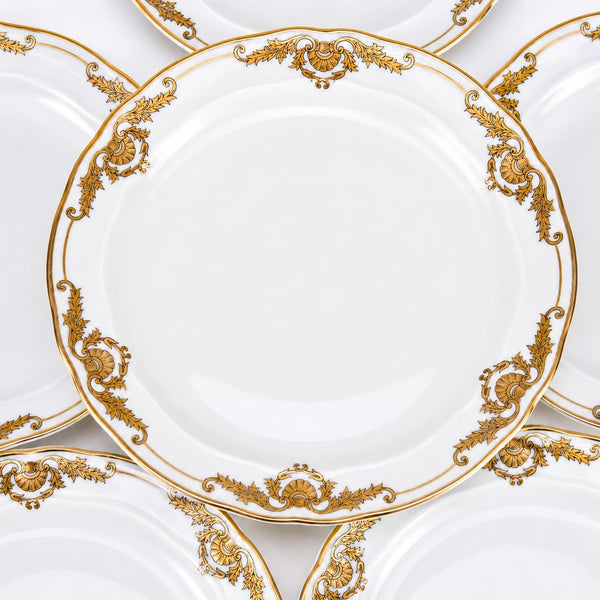 Lot de 6 assiettes à dessert en porcelaine de Limoges Bernardaud modèle « Coquille » – Décor doré