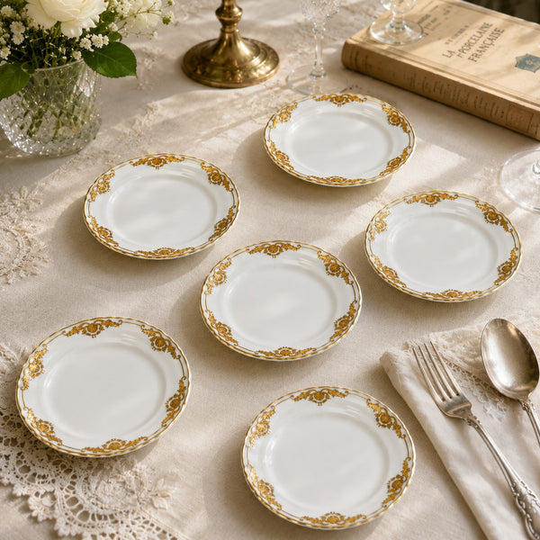 Lot de 6 assiettes à dessert en porcelaine de Limoges Bernardaud modèle « Coquille » – Décor doré
