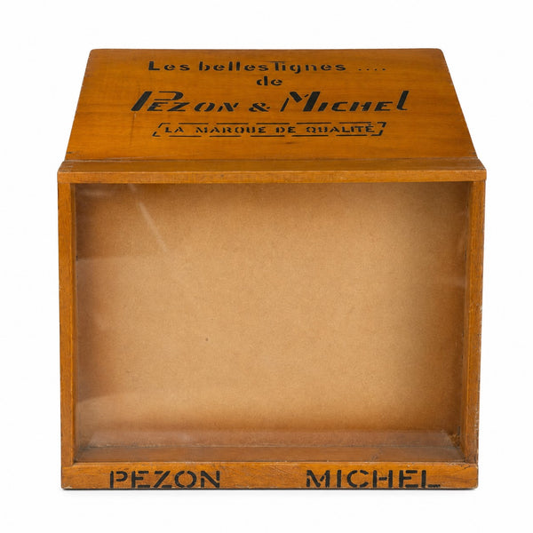 Petit meuble présentoir vitrine publicitaire de comptoir Pezon & Michel à 3 tiroirs