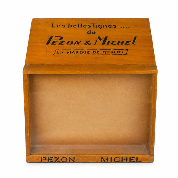 Petit meuble présentoir vitrine publicitaire de comptoir Pezon & Michel à 3 tiroirs