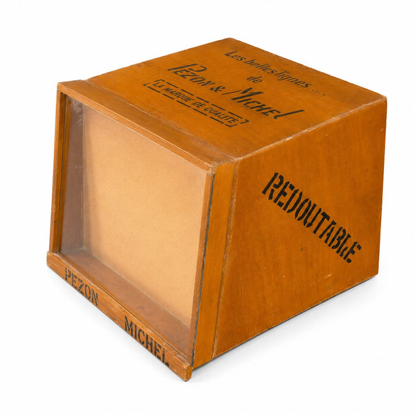Petit meuble présentoir vitrine publicitaire de comptoir Pezon & Michel à 3 tiroirs