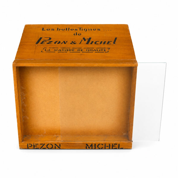 Petit meuble présentoir vitrine publicitaire de comptoir Pezon & Michel à 3 tiroirs