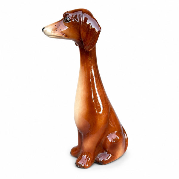 Statuette vintage de teckel en céramique émaillée Jema Holland – 34 cm – Modèle 321
