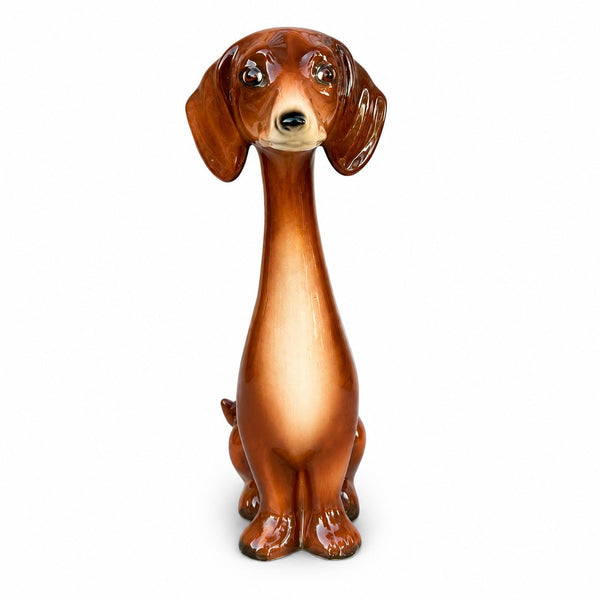 Statuette vintage de teckel en céramique émaillée Jema Holland – 34 cm – Modèle 321