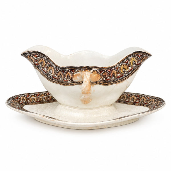 Saucière ancienne en faïence anglaise Ashworth Bros modèle Grecian Border