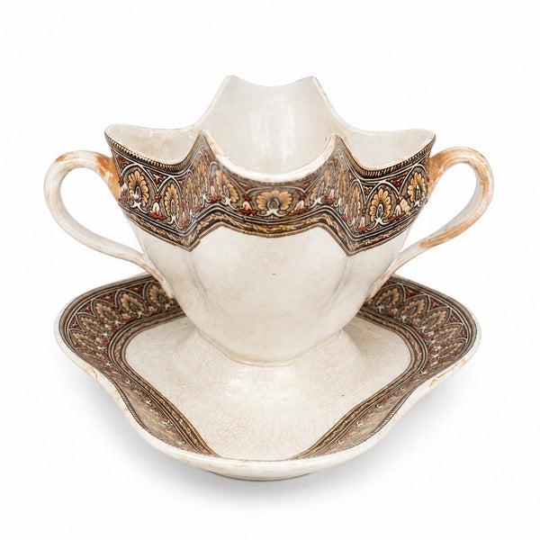 Saucière ancienne en faïence anglaise Ashworth Bros modèle Grecian Border