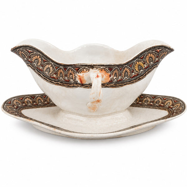 Saucière ancienne en faïence anglaise Ashworth Bros modèle Grecian Border