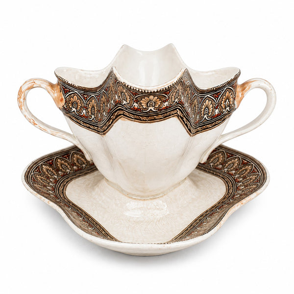 Saucière ancienne en faïence anglaise Ashworth Bros modèle Grecian Border