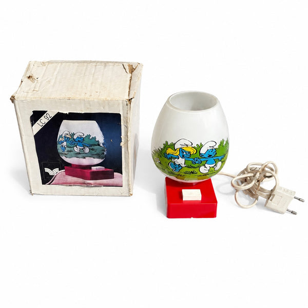 Lampe veilleuse vintage Schtroumpfs avec boîte d’origine – années 1980 - Verrerie de Vianne