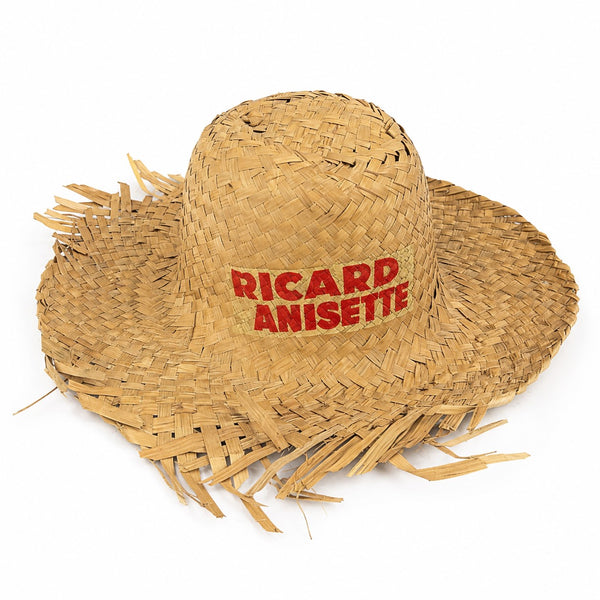 Ancien chapeau publicitaire Ricard Anisette en paille tressée vintage