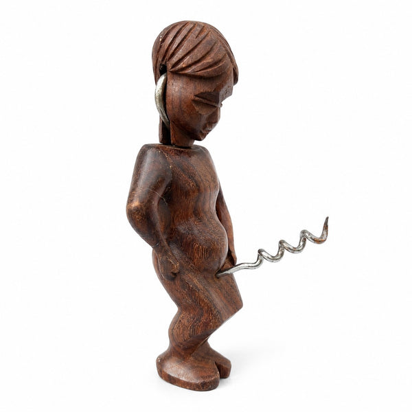 Tire-bouchon figuratif vintage « pisseur » en bois sculpté – Eugène Volynkine