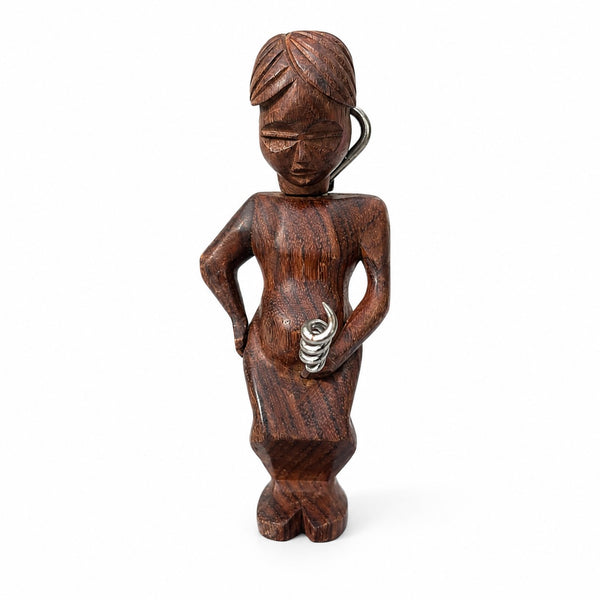 Tire-bouchon figuratif vintage « pisseur » en bois sculpté – Eugène Volynkine