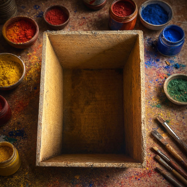 Petite caisse ancienne pigments d’artiste Sienne naturelle – Couleurs Paris – Le Gaulois