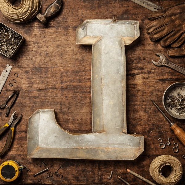 Ancienne lettre "L" en zinc – Enseigne de magasin début XXe siècle - 25,5 cm