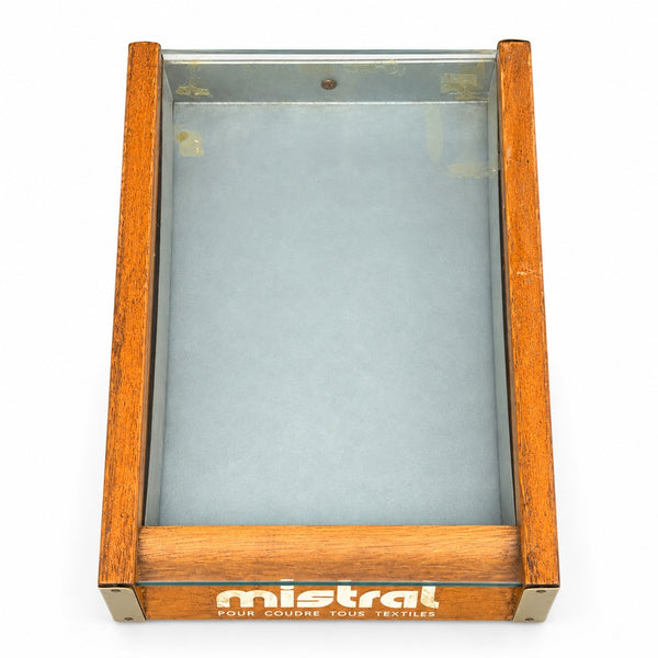 Ancienne vitrine de comptoir publicitaire Mistral – Présentoir de fils à coudre et mercerie