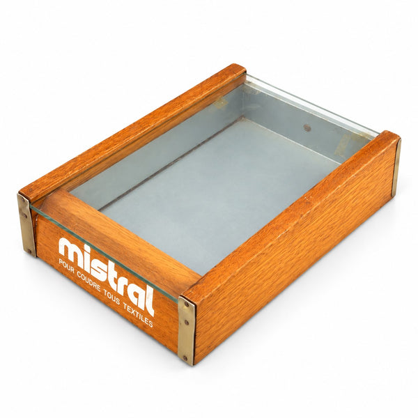 Ancienne vitrine de comptoir publicitaire Mistral – Présentoir de fils à coudre et mercerie