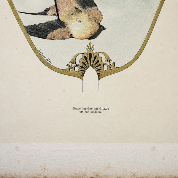 Lithographie ancienne « Fantaisies décoratives », planche 30, par Habert-Dys, 1886-1887