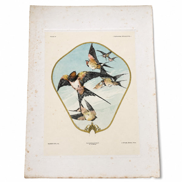 Lithographie ancienne « Fantaisies décoratives », planche 30, par Habert-Dys, 1886-1887