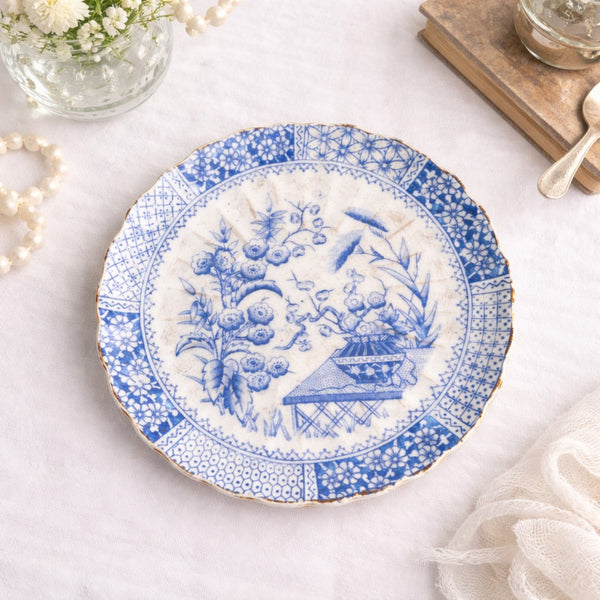 Tasse et soucoupe ancienne en porcelaine anglaise – décor bleu floral