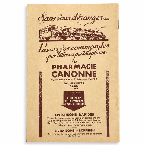 Catalogue Pharmacie Canonne de janvier 1938 – Paris – Produits pharmaceutiques et parapharmacie ancienne