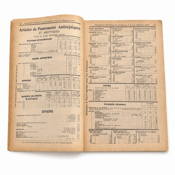 Ancien catalogue tarifaire de pharmacie « Pharmacie Principale » Paris 1912 – 2ᵉ édition