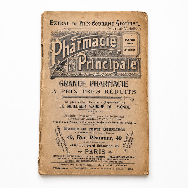 Ancien catalogue tarifaire de pharmacie « Pharmacie Principale » Paris 1912 – 2ᵉ édition