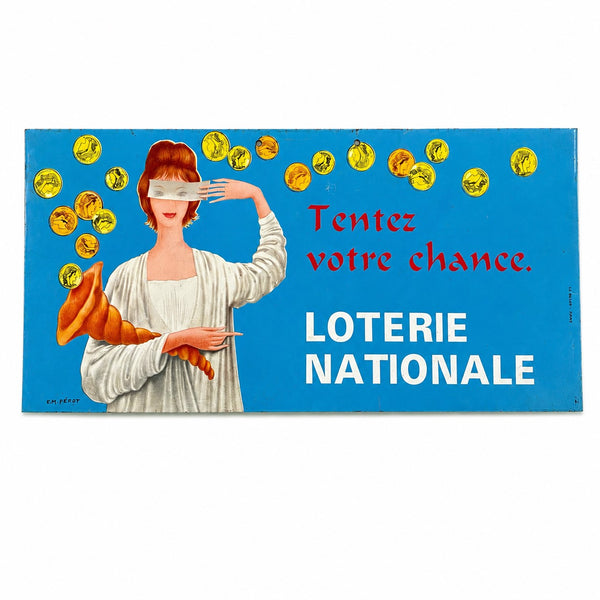 Plaque publicitaire ancienne en tôle lithographiée « Tentez votre chance – Loterie Nationale »