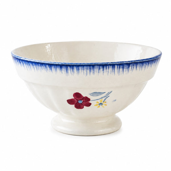 Bol sur pied Digoin France modèle Mary Lou – décor floral bleu & rouge