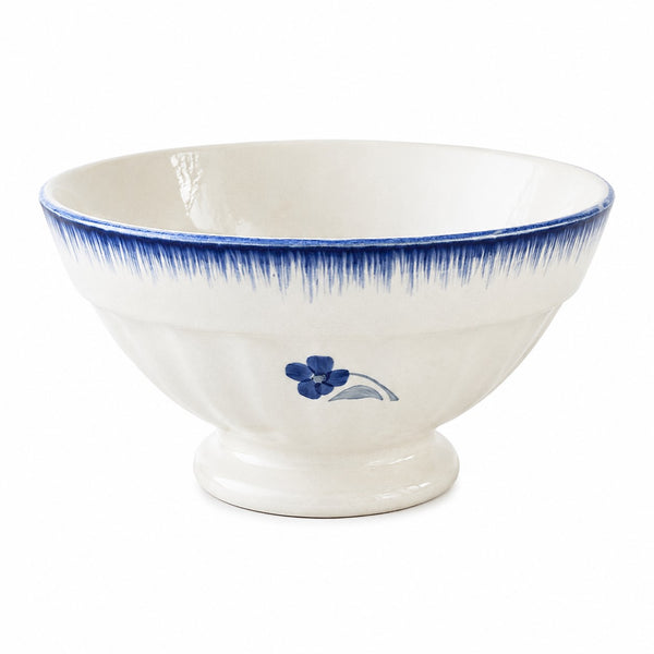 Bol sur pied Digoin France modèle Mary Lou – décor floral bleu & rouge