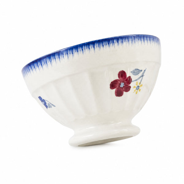 Bol sur pied Digoin France modèle Mary Lou – décor floral bleu & rouge