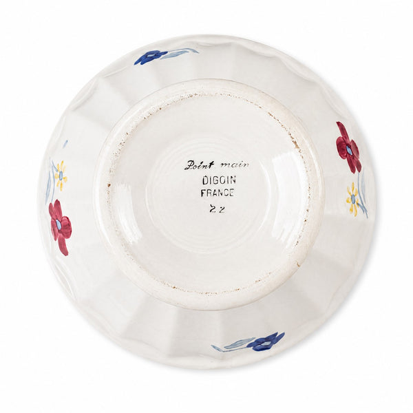 Bol sur pied Digoin France modèle Mary Lou – décor floral bleu & rouge