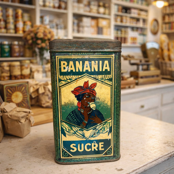 Boîte ancienne Banania en tôle lithographiée – SUCRE – 1 kilo – années 1930