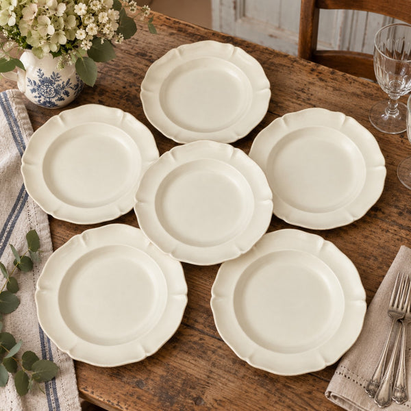 Villeroy & Boch Mettlach – Lot de 6 assiettes creuses anciennes en faïence ivoire