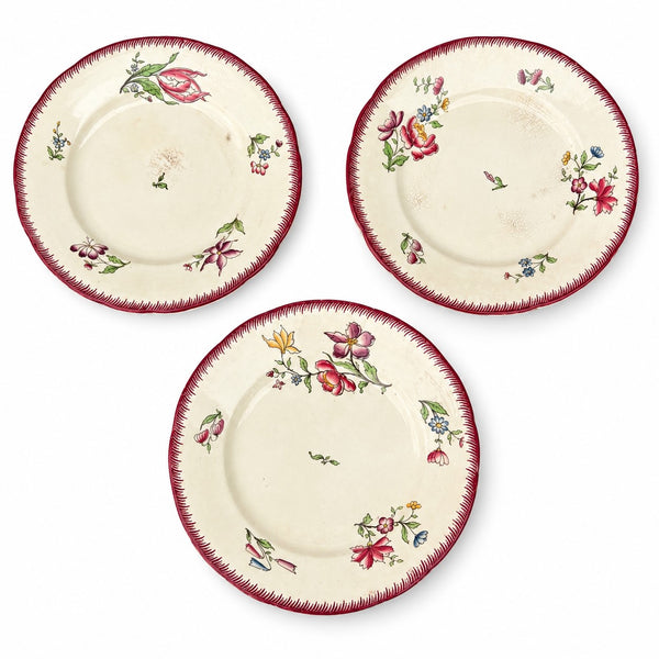 Lot de 3 assiettes à mignardises anciennes en faïence de Sarreguemines U&C modèle Strasbourg – 18,5 cm