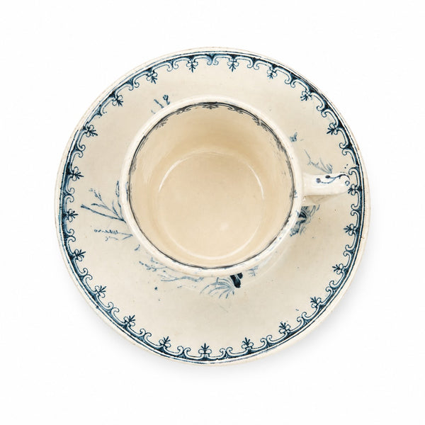Petite tasse de dînette de poupée ancienne en faïence de Lunéville – décor Mésange