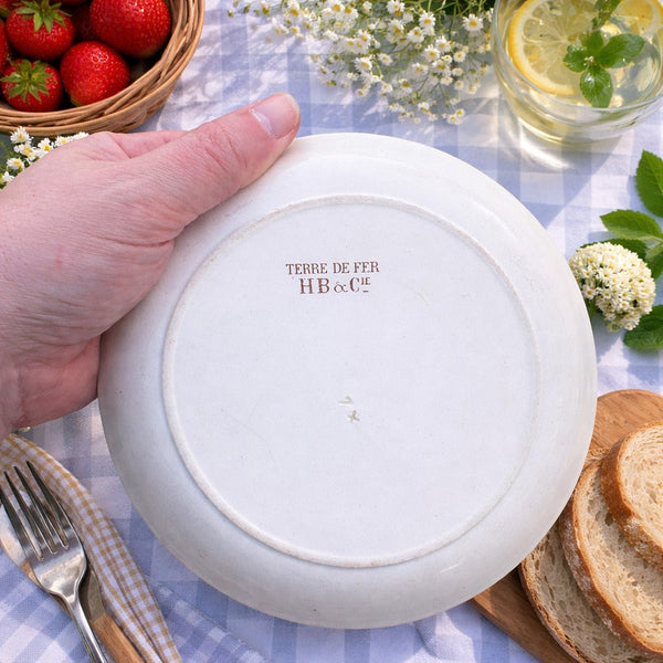 Assiette à dessert ancienne HB & Cie Choisy-le-Roi – décor oiseau & fleurs polychrome