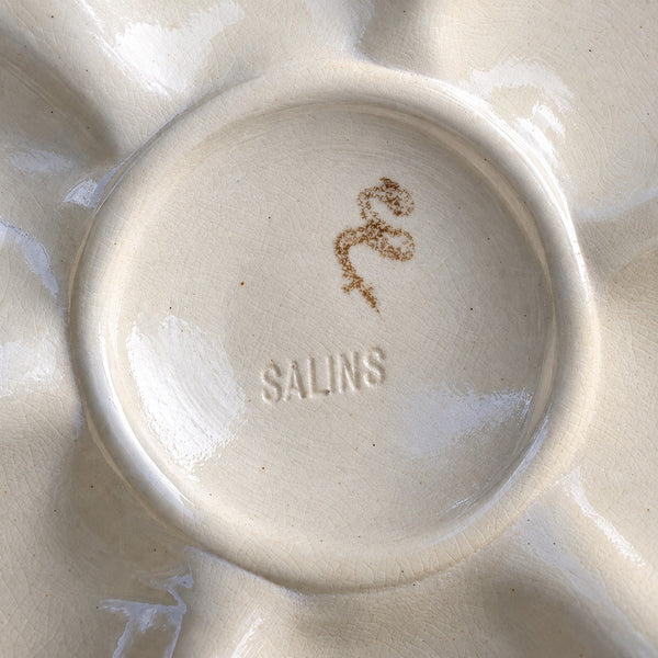 Assiette à huîtres ancienne en barbotine de Salins – Art Nouveau vers 1890