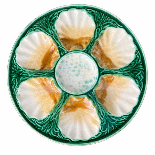 Assiette à huîtres ancienne en barbotine de Salins – Art Nouveau vers 1890