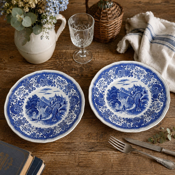 Paire d’assiettes creuses Villeroy & Boch Mettlach modèle « Burgenland » bleu