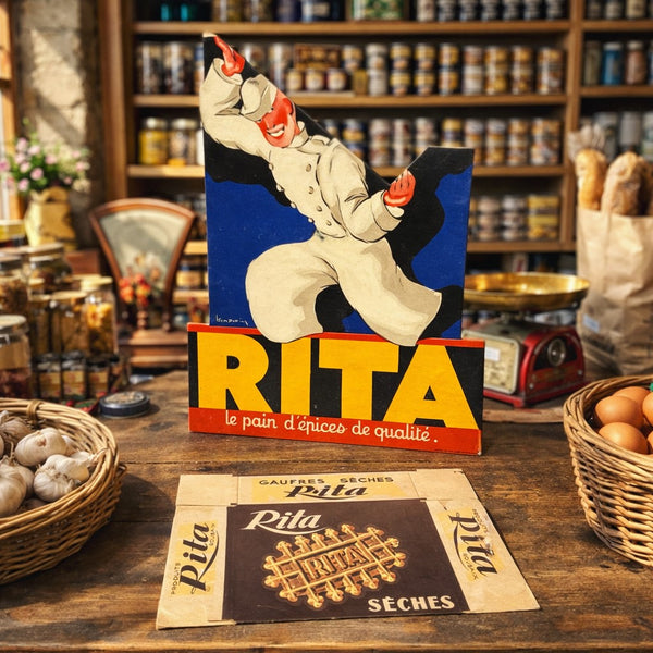 Carton publicitaire ancien RITA – présentoir pain d’épices – dessin Léon Dupin