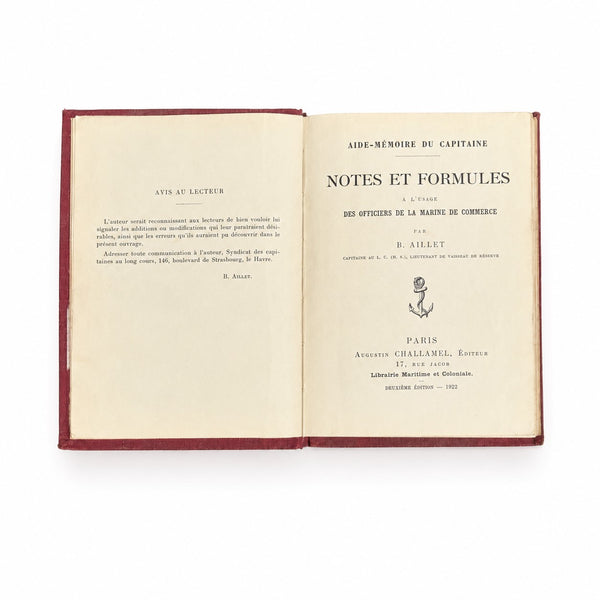 Ancien aide-mémoire du capitaine – Notes et formules par B. Aillet – Deuxième édition 1922