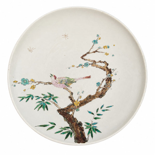 Assiette creuse ancienne japonisante à décor d'oiseau – Faïence de Creil et Montereau