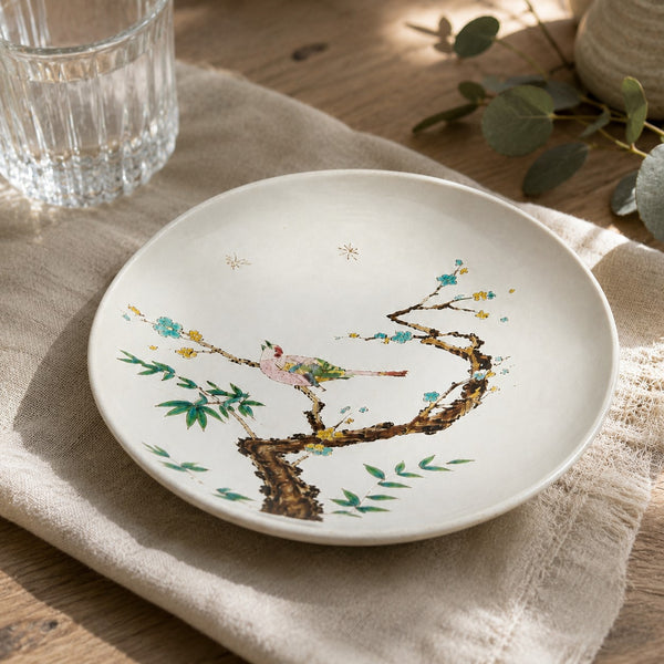 Assiette creuse ancienne japonisante à décor d'oiseau – Faïence de Creil et Montereau