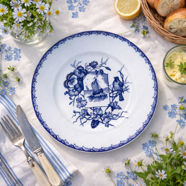 Assiette plate ancienne Saint-Amand – modèle Paysage – 22,8 cm