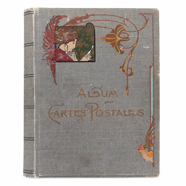 Album ancien vide pour cartes postales CPA Art Nouveau – 50 pages – Capacité 200 cartes
