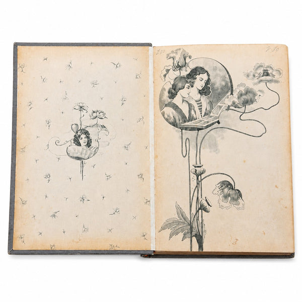 Album ancien vide pour cartes postales CPA Art Nouveau – 50 pages – Capacité 200 cartes