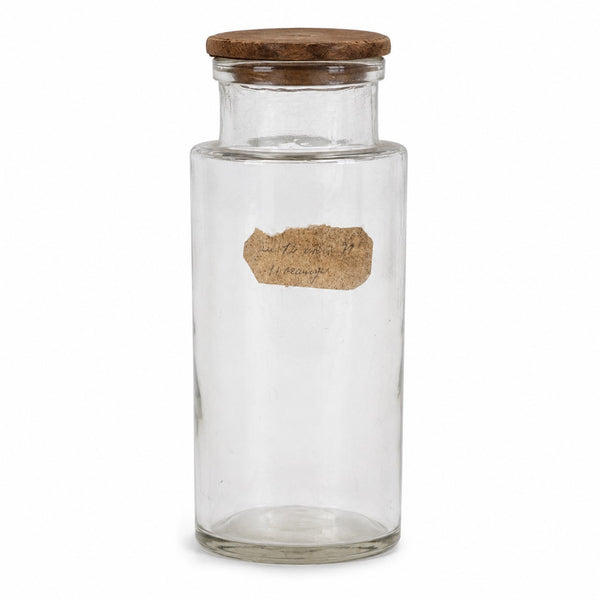 Ancien bocal d’apothicaire / pharmacie en verre soufflé avec bouchon en bois