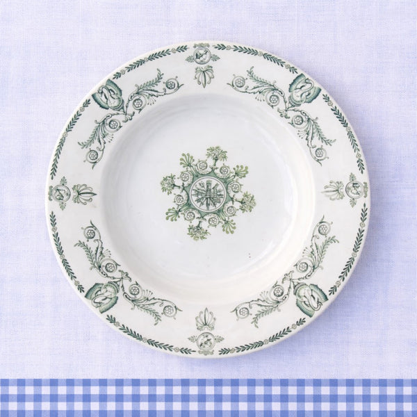 Lot de 6 assiettes creuses anciennes K&G Lunéville – modèle Compiègne, décor vert