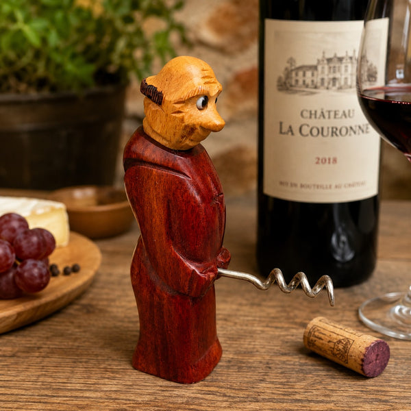 Tire-bouchon ancien figuratif « Pisseux » en bois sculpté – Moine – Georges Feret – Années 1950
